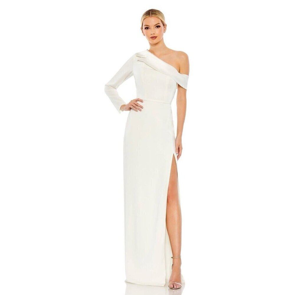 Mac Duggal Size 4 White 26726 Drop Shoulder Cocktail Wedding Long Gown Dress New